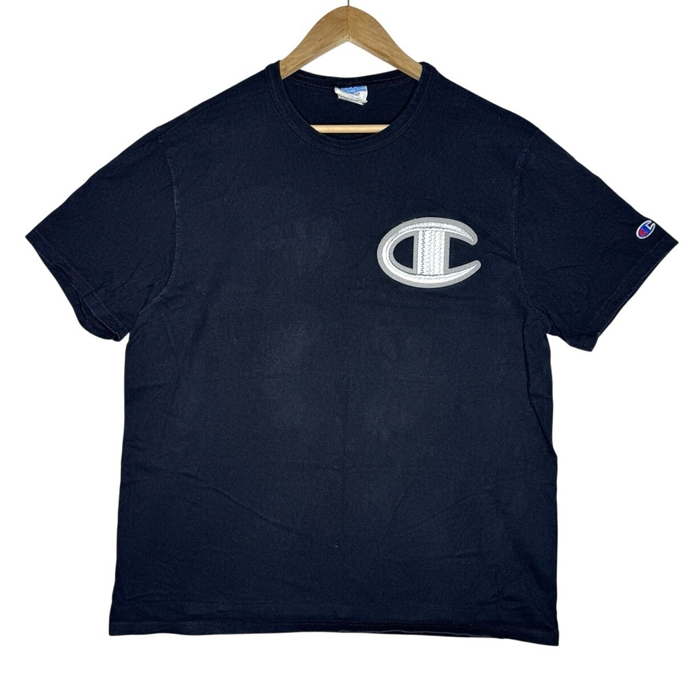 Vintage Champion Big C Patch Logo Mens S Black I Shirt Graphic Tee